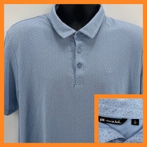 Travis Mathew Polo‎ Golf Shirt XL Blue Geometric Print Premier Sands Logo